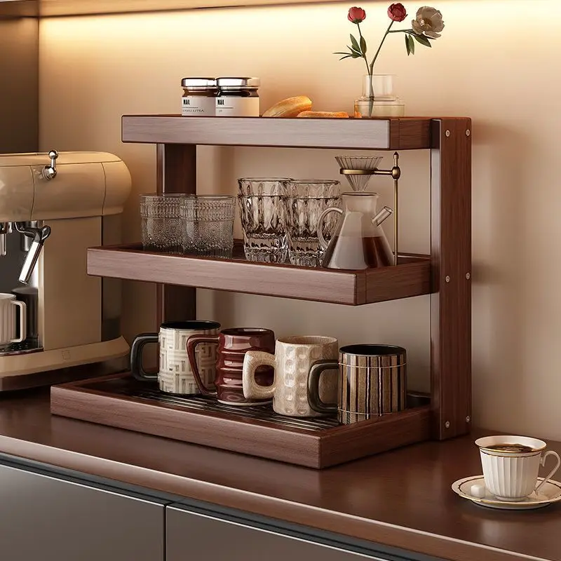 

Three-Tiered Wooden Coffee Cup Holder/desktop Organizer Suitable for Kitchens Cosmetic Storage Boxes and Small Spice Racks
