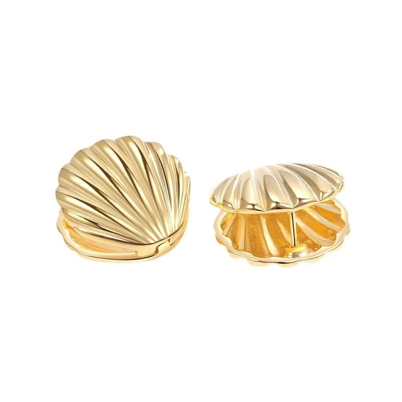 Hot Sale Exaggerated Ocean Shell Texture Metal Ear Buckles Alloy Texture ins Cold Earrings for Women