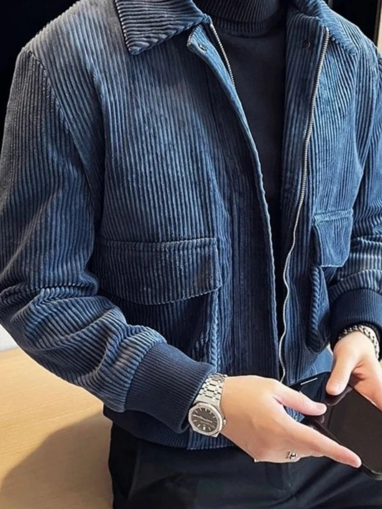 

​ Осенне-зимняя мужская вельветовая куртка 2025 года, модный острый дизайн, британская уличная одежда Yuppie ​