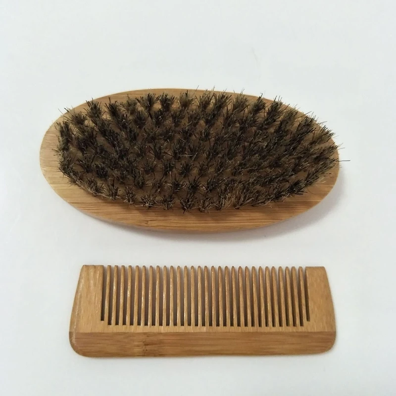 Nam Râu Bàn Chải Với Lược Tay Cầm Gỗ Râu Chải Lông Bàn Chải Dành Cho Tóc Mặt Mềm Heo Lông Bàn Chải Massage Mặt Dropshipping