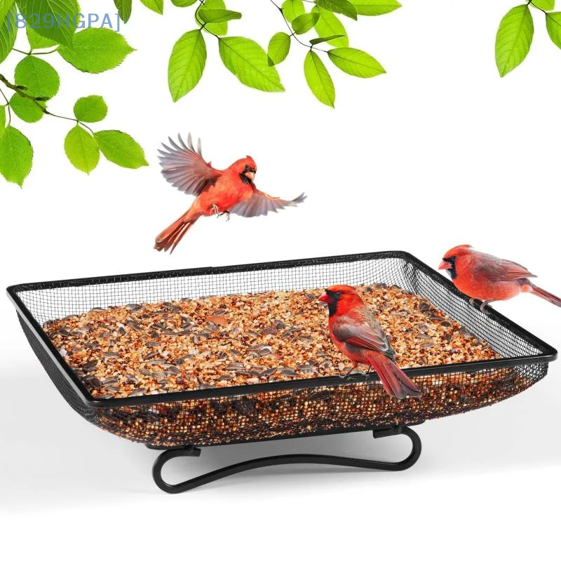 Comederos para aves silvestres, bandeja cuadrada para el suelo, comedero para pájaros, cuenco de malla metálica, bandeja de alimentación para animales de suelo de alta capacidad, suministros de alimentación para mascotas