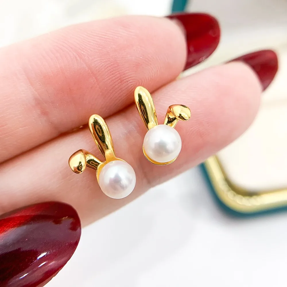 

Bunny Ear Design Earrings Settings Fashion Women Handmade Pearl Earrings Jewelry Making Components DIY Fittings Accessory