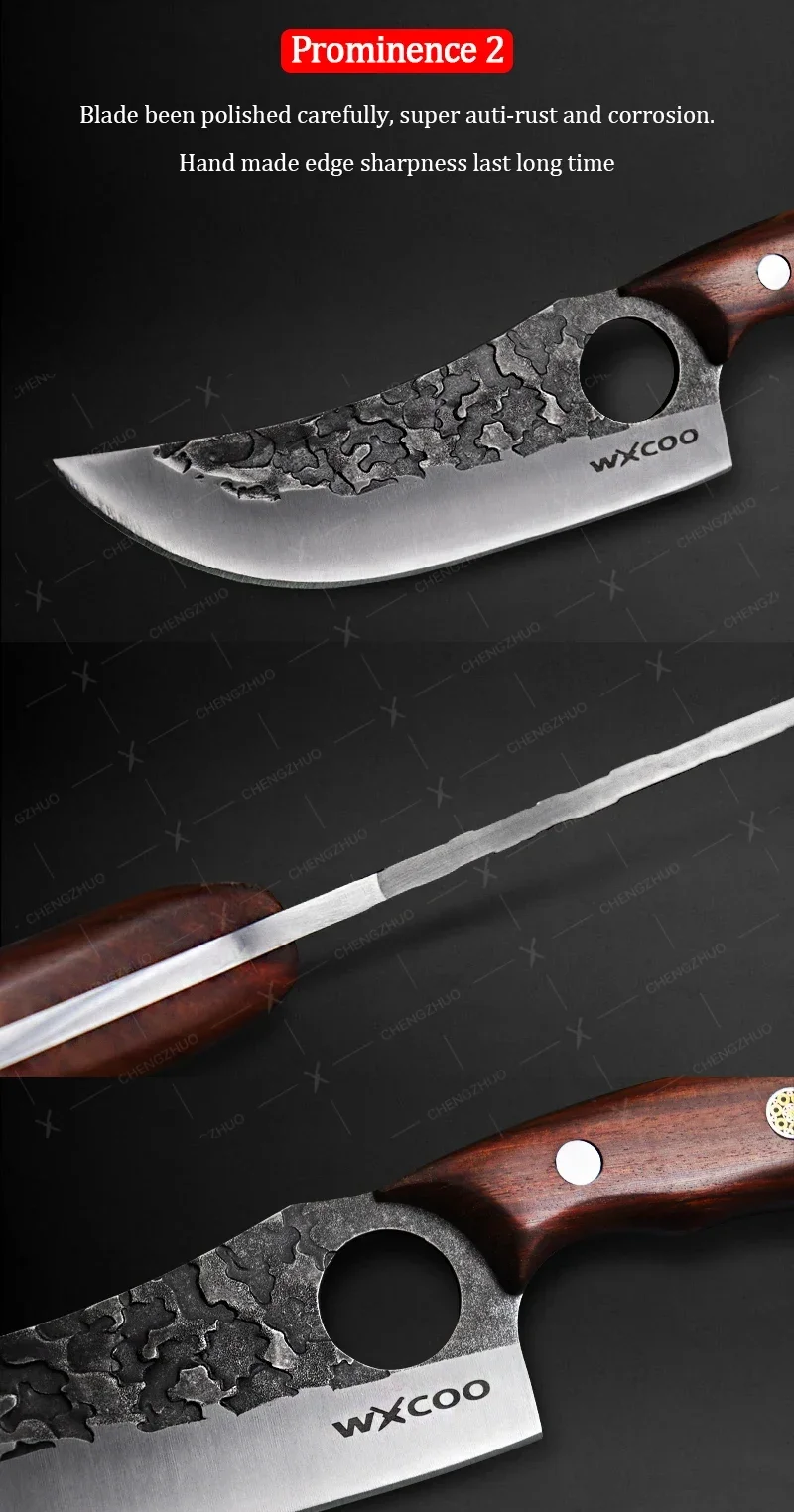 CHENGZHUO Set di coltelli da chef forgiati da cucina in acciaio ad alto tenore di carbonio professionale da macellaio per disossare coltello vichingo carne pesce coltello da mannaia per frutta