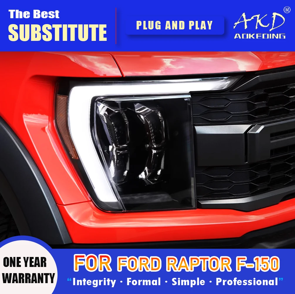 AKD Head Lamp for Ford F-150 Raptor LED Headlight 2021-2023 Headlights F150 DRL Turn Signal High Beam Angel Eye Projector Lens