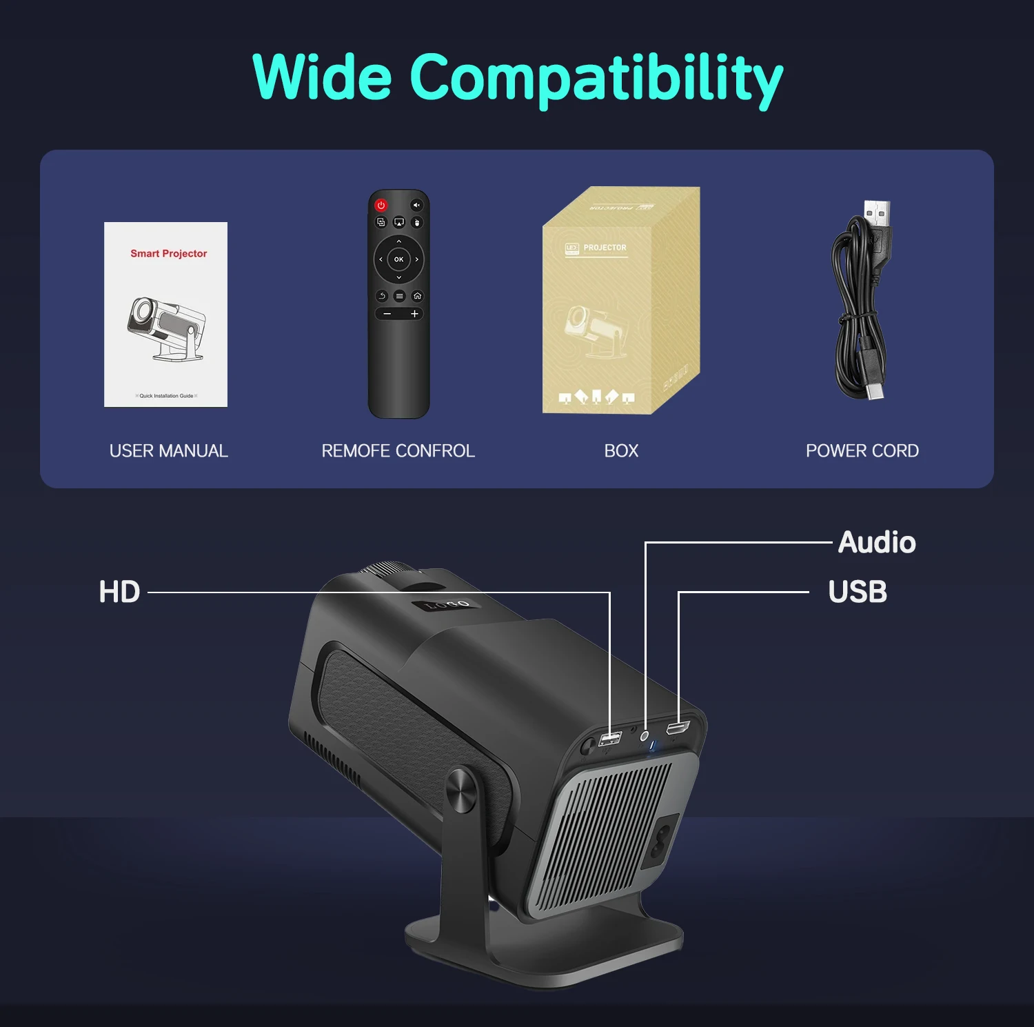 جهاز عرض DOAN 4K Android 11 أصلي 720P 300ANSI HY320 Mini Dual Wifi6 BT5.2 720P Projetor محمول #6