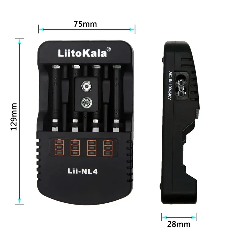 LiitoKala Lii-NL4 Lii-ND4 1.2V AA AAA 9V Battery Charger Ni-MH Ni-Cd Rechargeable Batteries Wall Desk Charging for Travel