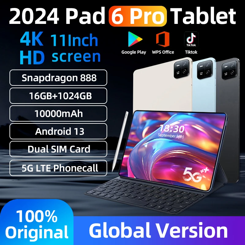 

Original Global Version Tablet Android 13.0 Pad 6 Pro Snapdragon 888 16GB+1024GB Tablets PC 5G Dual SIM Card WIFI 4K HD Mi Tab