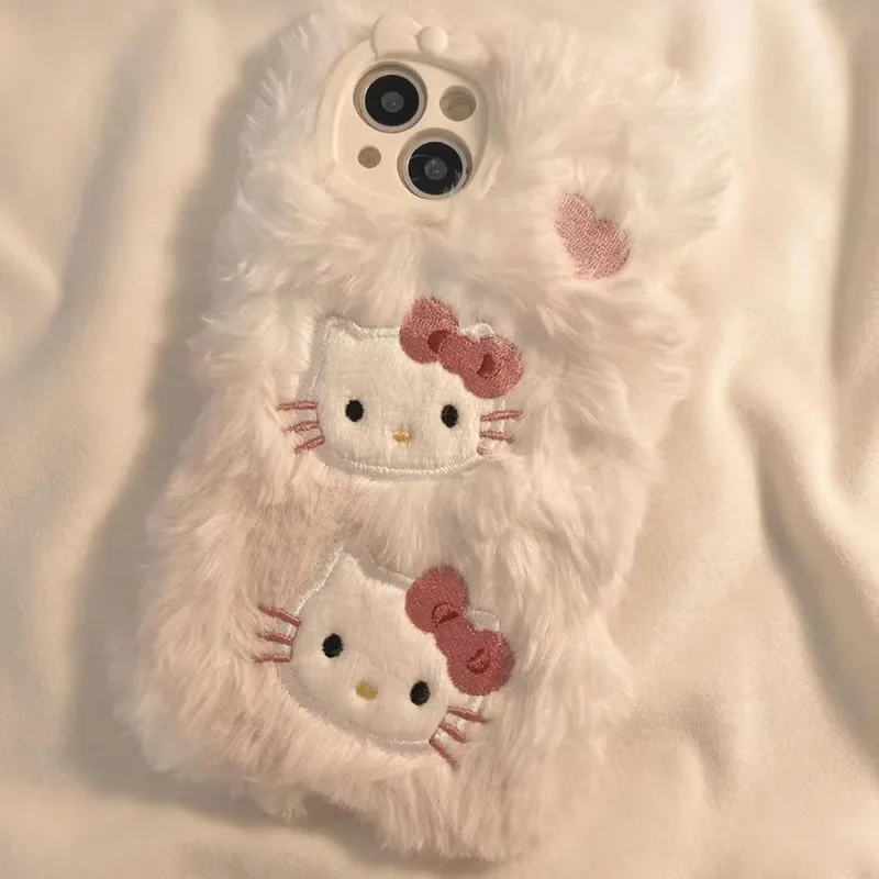 Cute Sanrio Hello Kittys peluche IPhone14 15 13 12Pro custodie Kawaii Cartoon 11promax XR 6 7 8Plus custodia protettiva ricamata regalo per ragazza