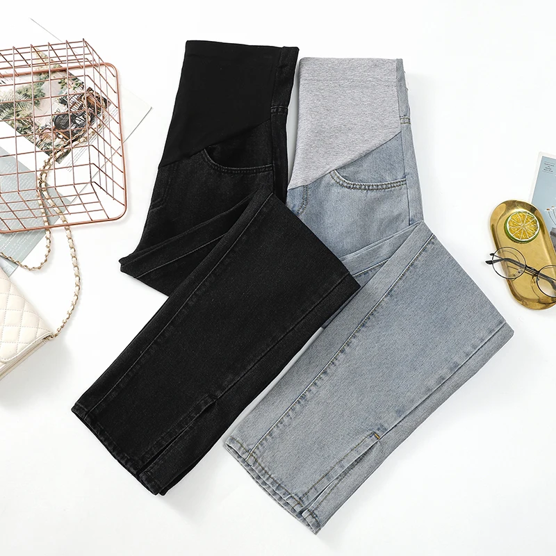 

2023 Spring Maternity Straight Jeans Splits Loose Belly Pants Denim Clothes for Pregnant Women Casual Pregnancy Leggings