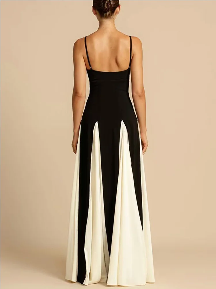 Women's Elegant Splice Slip Evening Dress Long Floor-Length Maxi Gown for Formal Occasions