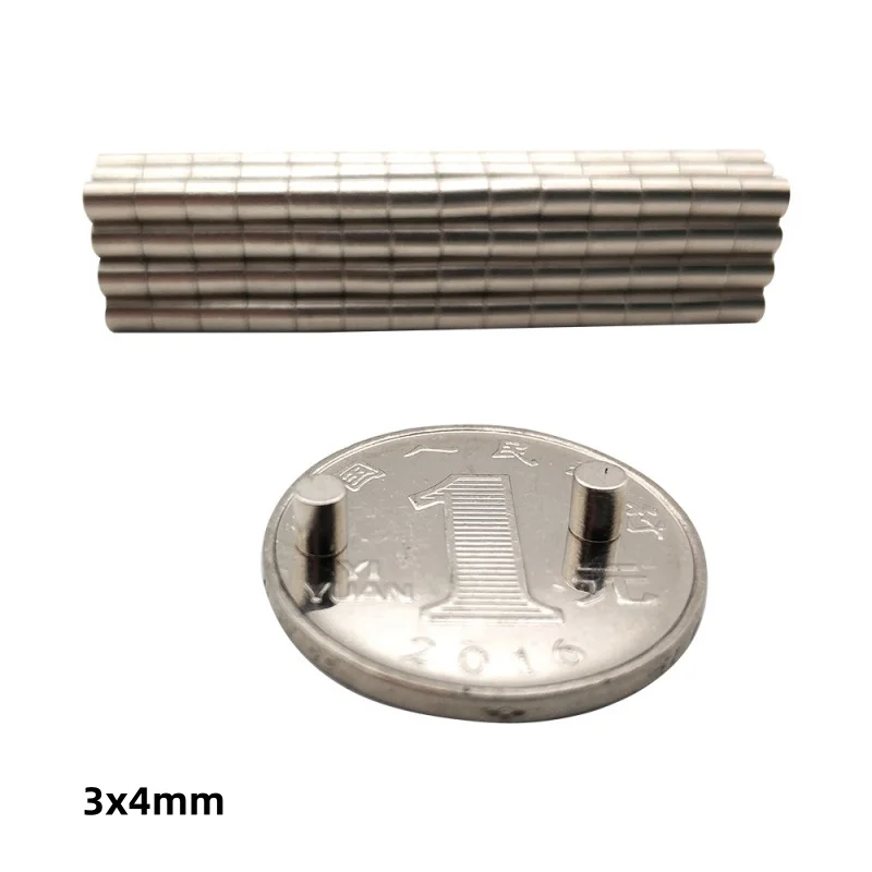 3x4 N35 Super Strong Cylinder Rare Earth Magnet 3mm*4mm Round Neodymium Magnets 3x4mm Mini Small Magnet Disc 3*4 mm