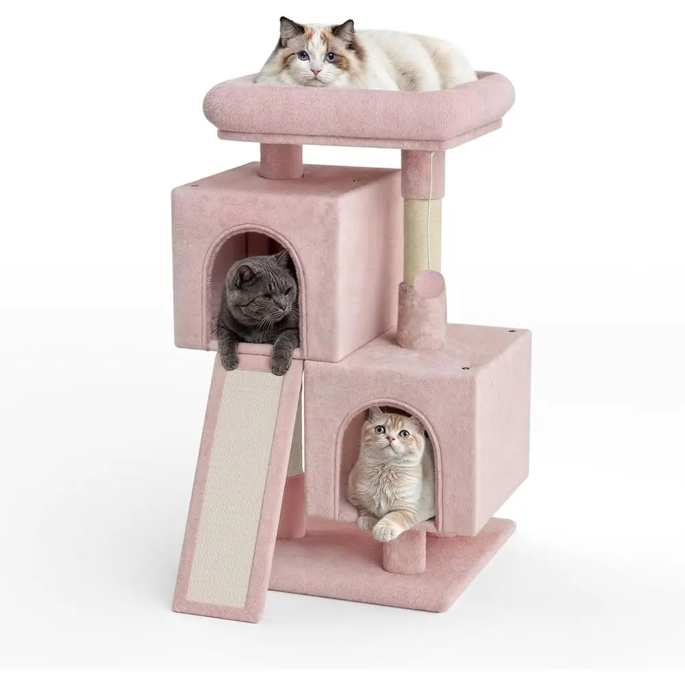 

Многоуровневая кошачья лежанка-башня 34 уровня с большой площадкой для отдыха, когтеточкой и сизалем для домашних кошек, нежно-розовая