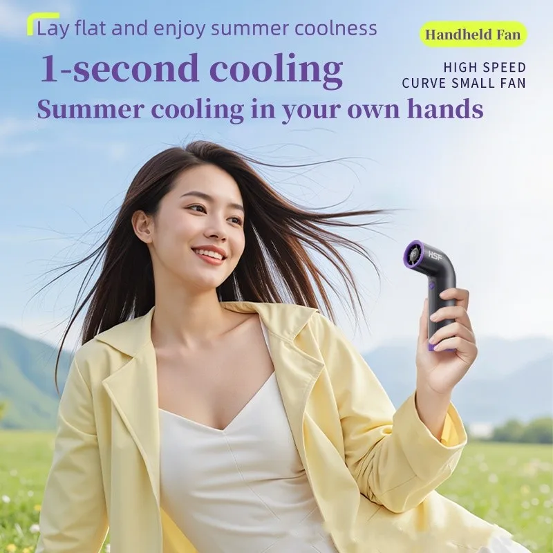 2025 New Handheld Arc Cooling Fan 199 Speed High Speed Fan Portable LED Display USB Charging Handheld Fan for Travel