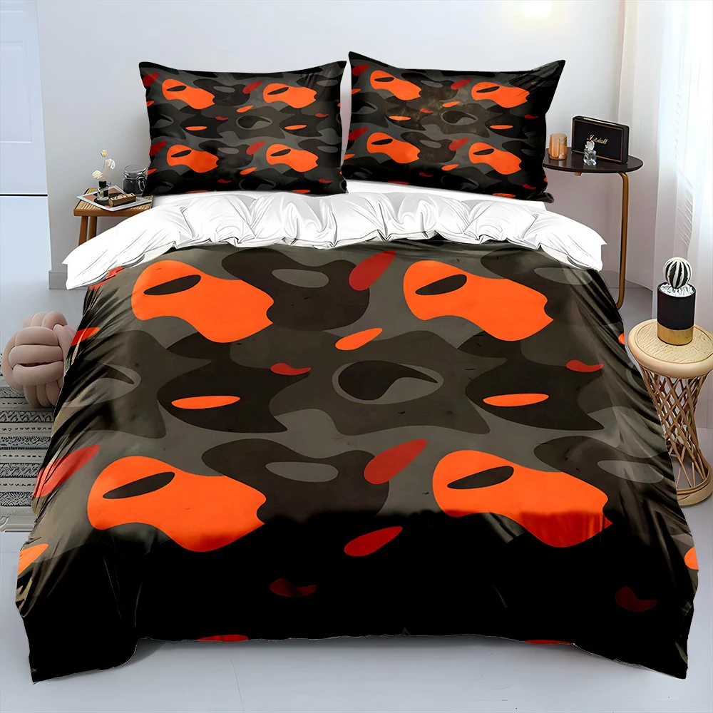 Abstract orange and black shapes Bedding Set for Kids Luxury Gift 3pcs Digital Print Comforter Set Soft Comfortable Breathable