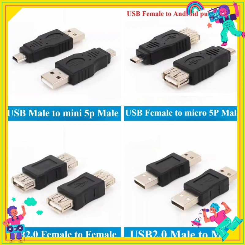 

2PCS USB2.0 Adapter Mini 5P To A Male/Female Micro To USB Female/Male Android Data Square T-port Converter Usb Connector