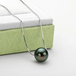 Natural Black Pearl Necklace Pendant For Women,925 Silver Chain Tahitain Pearl Necklace Wife Mother Birthday Gift
