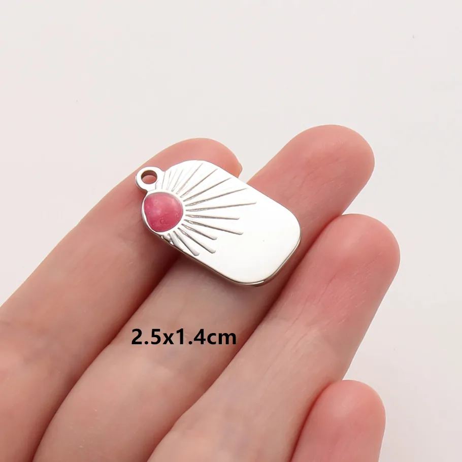 2 Stück Rosa Hot Pink Emaille Vintage Sonne Mond Stern Anhänger Edelstahl Charms für Schmuckherstellung DIY Schlüsselanhänger Charm – Detail 11