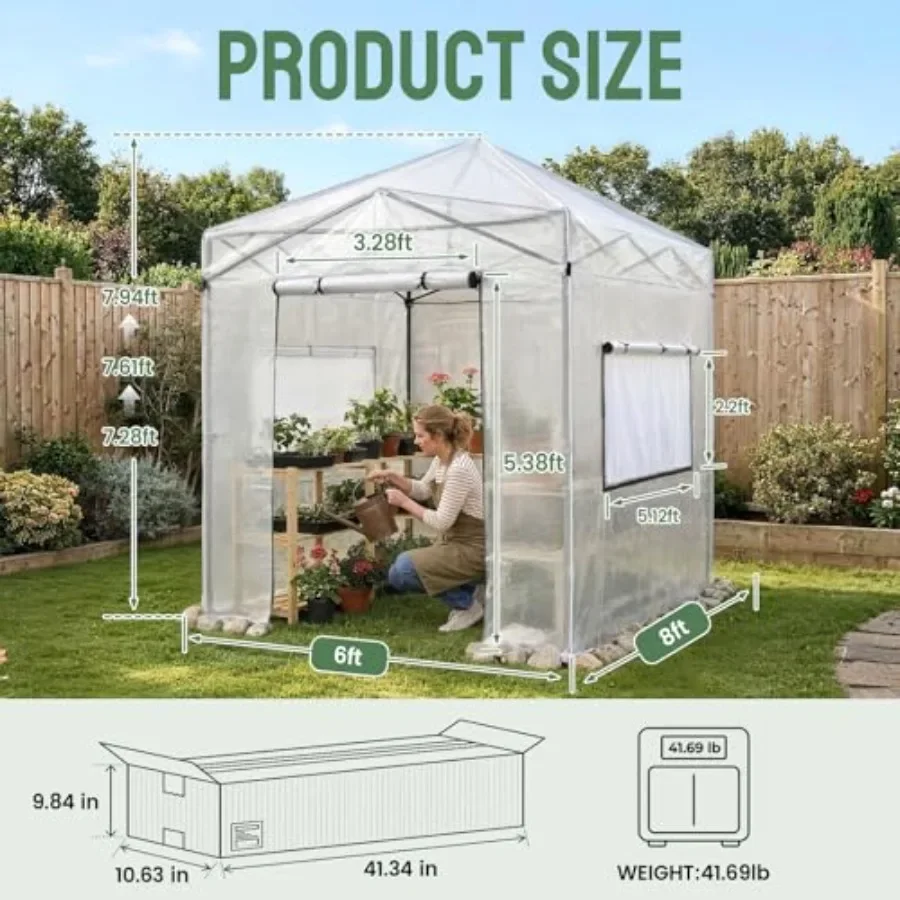 Pop Up Greenhouse for gardening use, durable PE material, white color, easy assembly and portable design