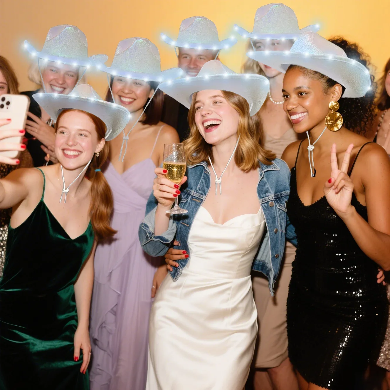 6/8/12PACK Light Up Cowboy Hats LED Wedding Hats Neon Sparkly Hats Gift for Bridal Wedding Shower Dance Bachelor Party Prom view 3
