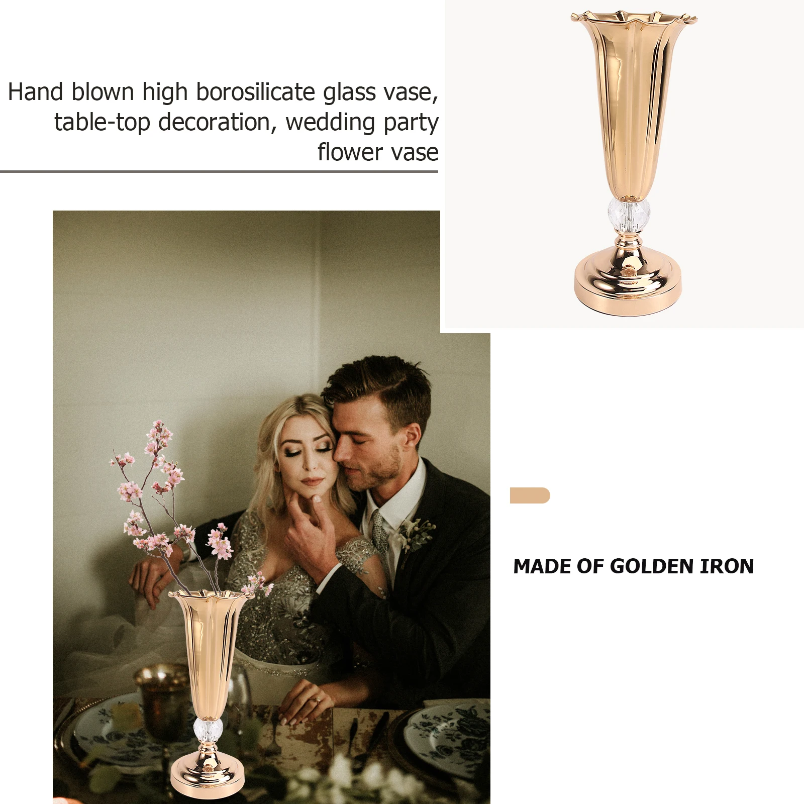

Metal Vase Desktop Gold Vases Trumpet Decoration Versatile Wedding Dining Table Decorative