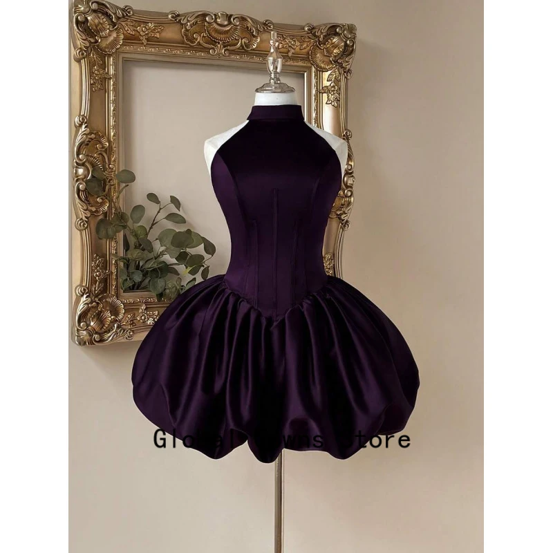 

Simple Halter Prom Dress 2026 A-line Satin Sleeveless Pleat Evening Gown Mini Short Special Party Dress Customized платье вечерн