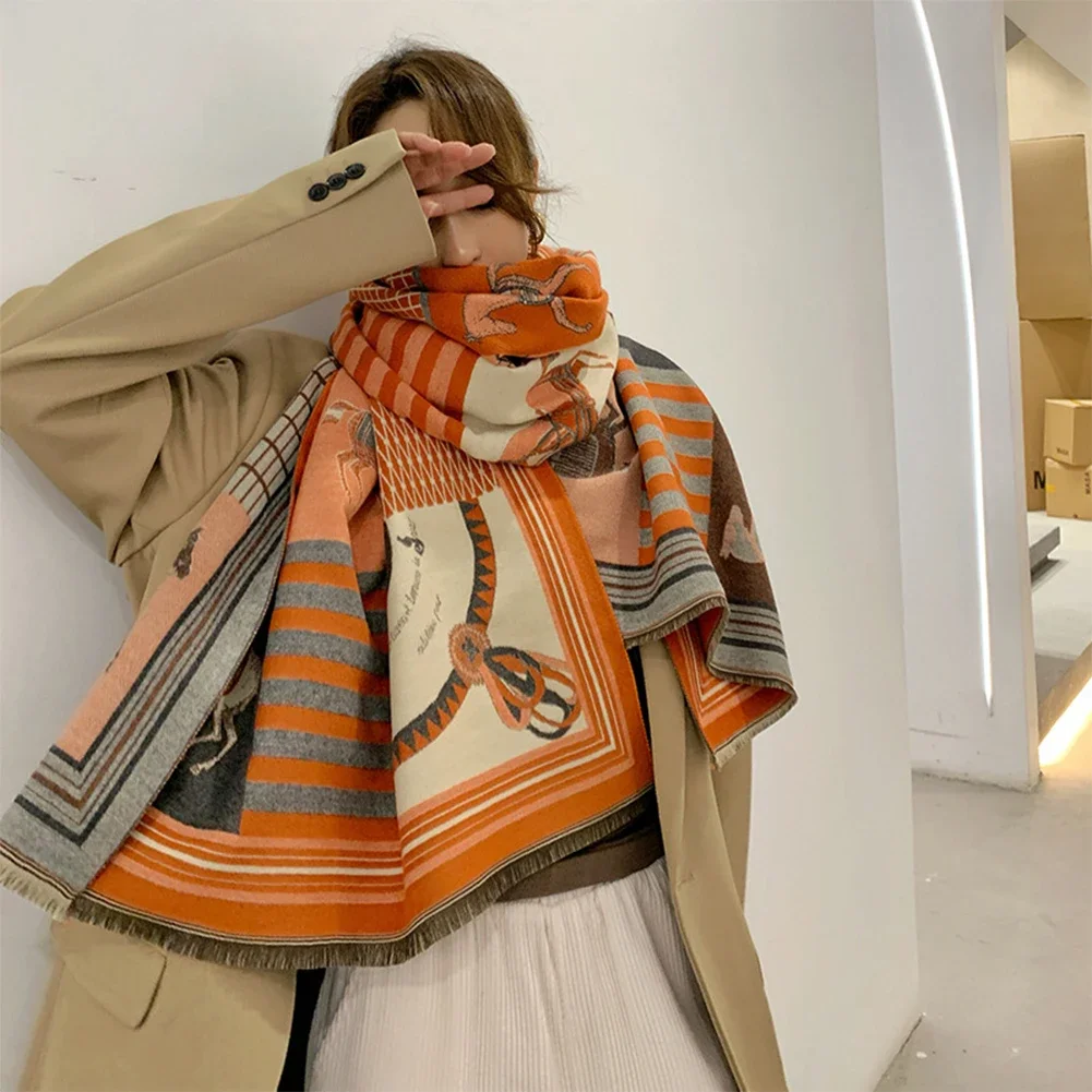 

Женская роскошная зимняя кашемировая пашмина с принтом лошади, толстая теплая шаль, шарф, одеяло, подарок