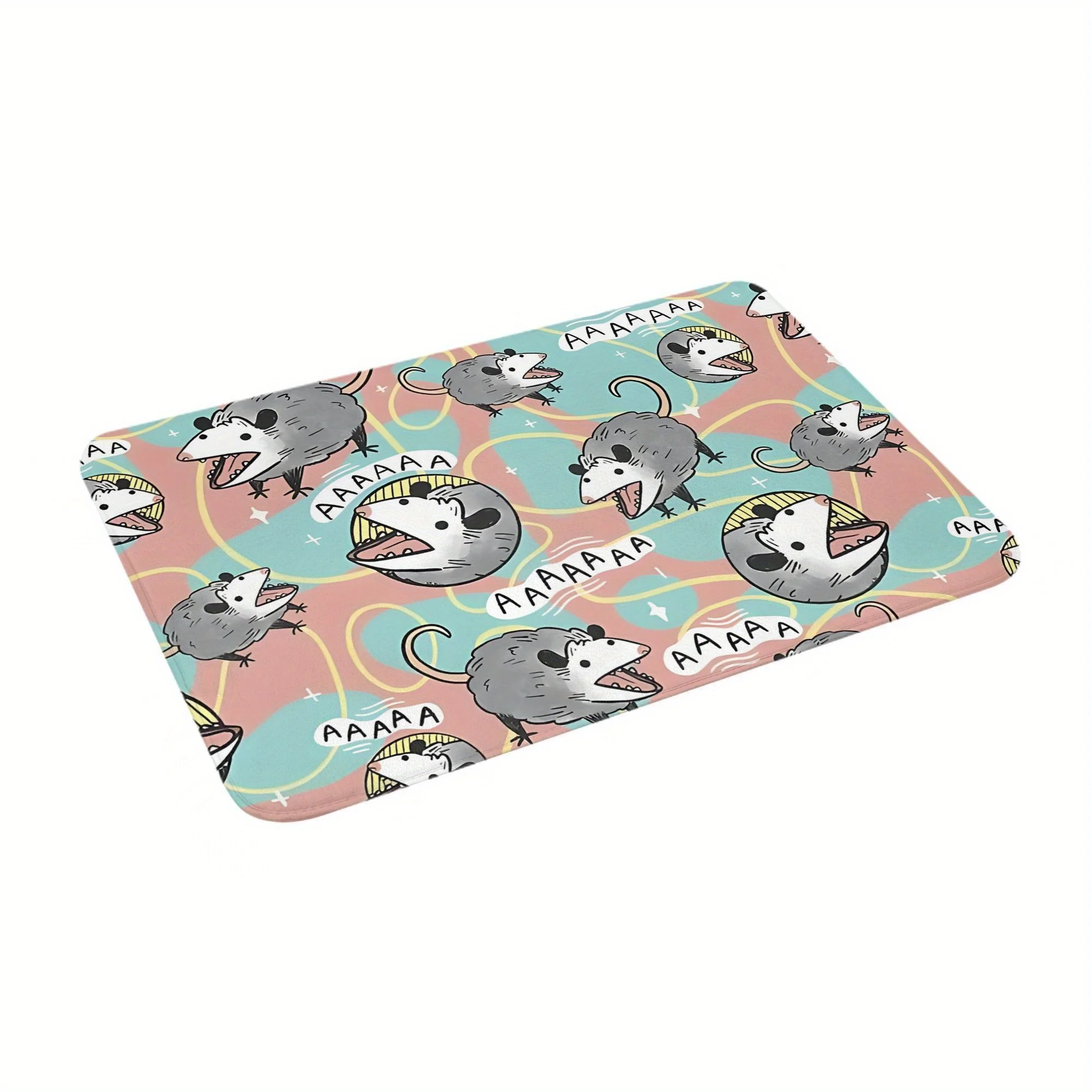 Screaming Opossum Cartoon Print Door Mat Polyester Whimsical Animal Welcome Mat Playful Entryway Decor