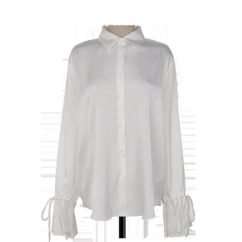 Blouses Women Lacing Flare Sleeve Solid Elegant Chiffon Shirts Womens Retro Ladies Designer Chic Fashion Tops Streetwear Stylish