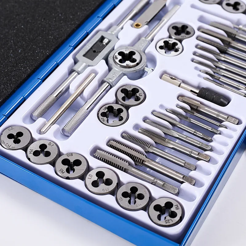 40PC Hand Thread Tap Wrench Set Alloy Steel Round Die Taps and Dies Kit Tools