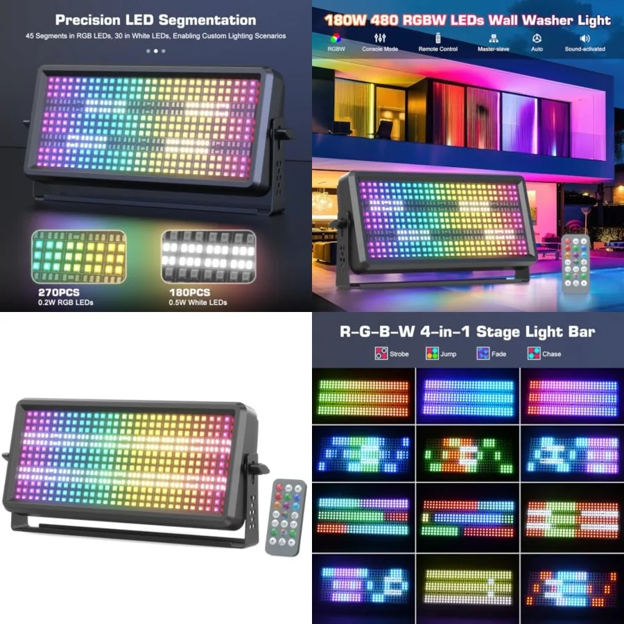 

0W Led Stage Light Bar, Wall Washer Light Support//5Ch DMX, RDM, Sound Activated, Remote Control Strobe Color Changing Dj Light