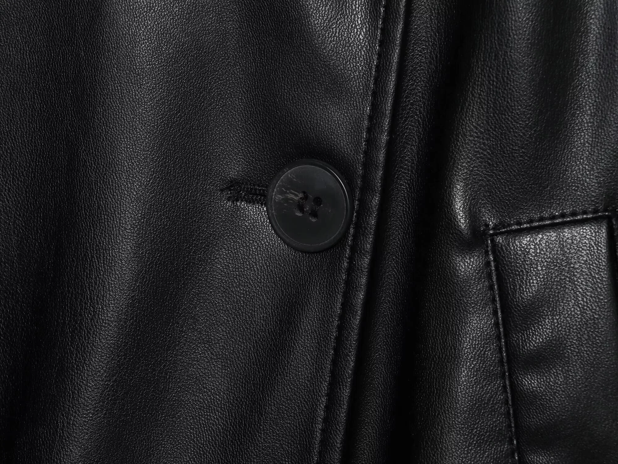 ETJ 2025 autumn new women's fashion belt imitation leather long sleeve short trench coat casual leather coat
