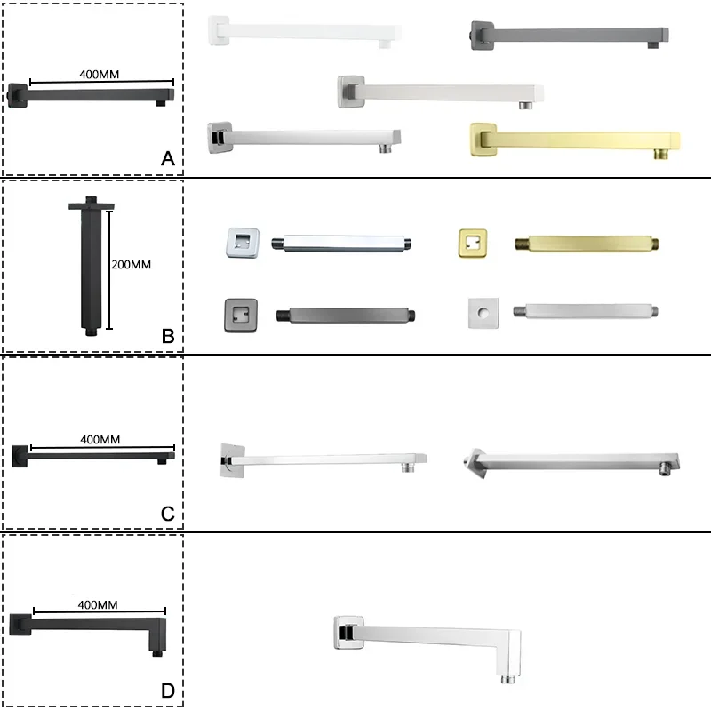 

Square Wall Mount and Ceiling G1/2 Shower Arm Fixed Stainless Steel Chrome Plated Bathroom Shower Bracket Hardware Accessories