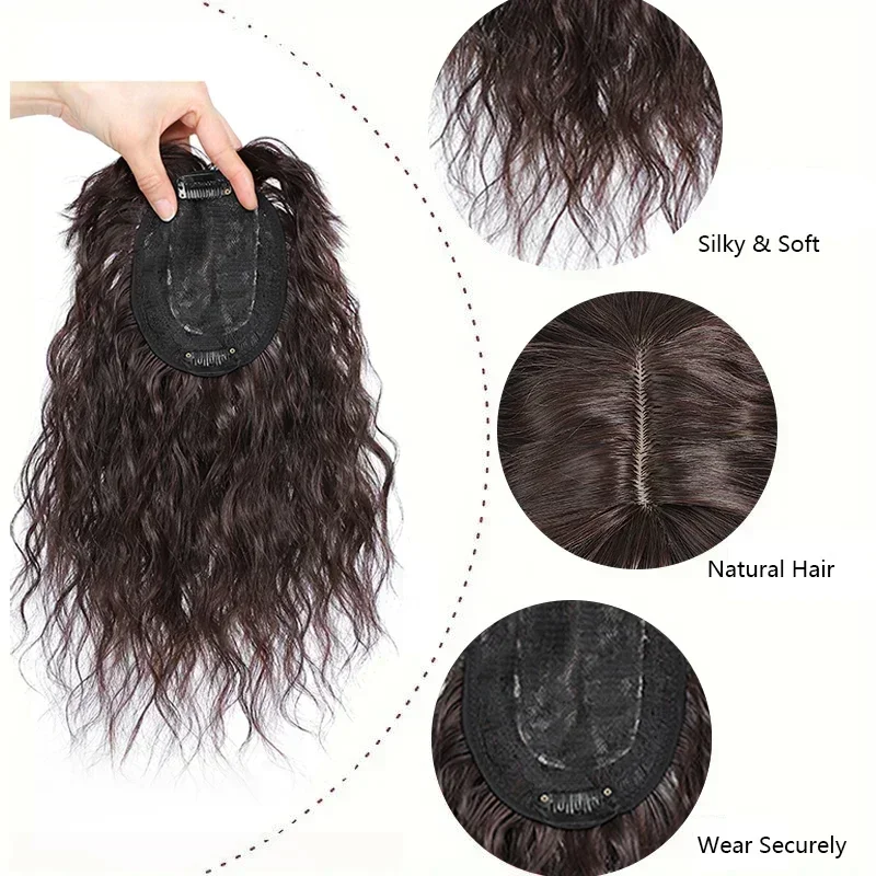 Synthetic Water Wave Clip in Topper Hair Deep Curly Clip in Hairpiece Extensions for Women Fluffy Curly Hairpieces with Bangs