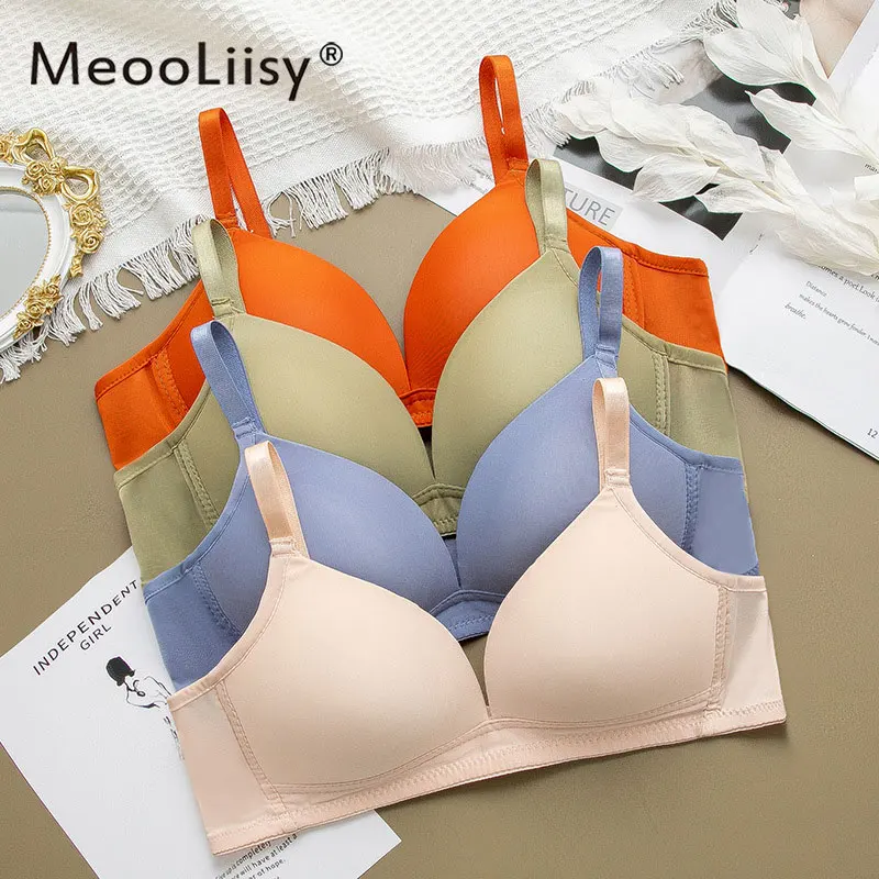 

MeooLiisy Thin Cup Wire Free Girls Lingerie Seamless One-piece Solid Color Bras Simple Deep V Brassiere Comfortable Students