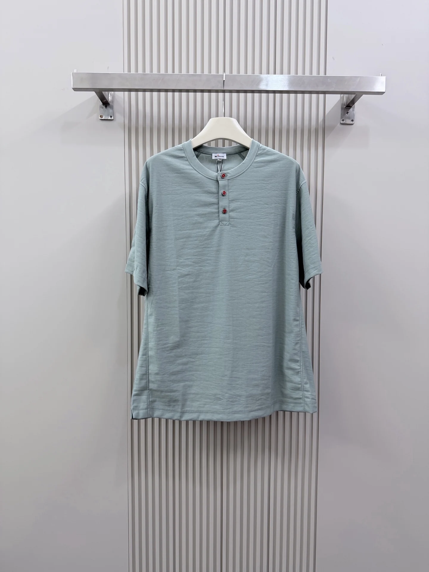 Kiton26ss New Old Money Wind Linen Crew Neck Button Short Sleeve T-Shirt