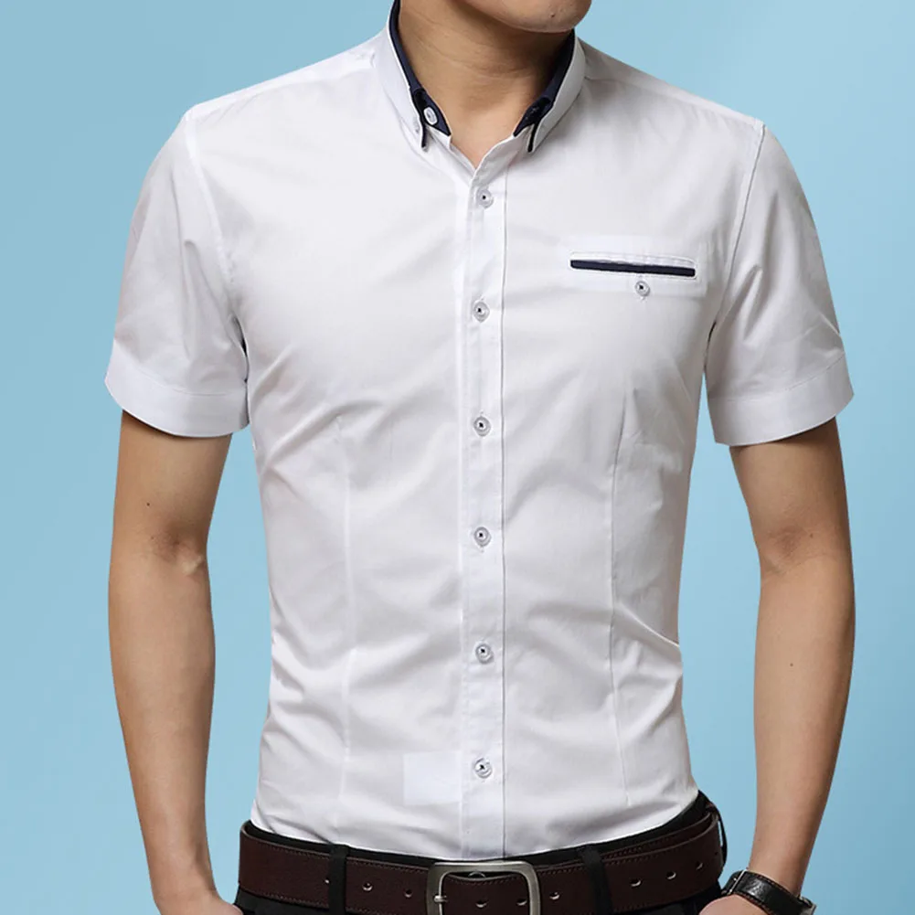 

Durable Shirt Tops Summer Turn Down Tuxedo Big Size Business Collar Cotton Lapel Mens Polyester Regular Holiday