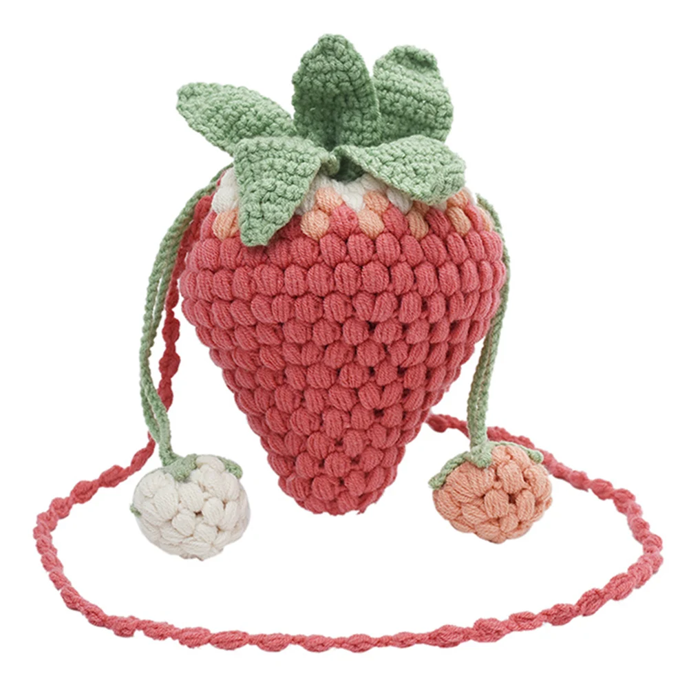 Women Strawberry Crossbody Bag Versatile Woven Satchel Bag Casual Adorable Shoulder Bag DIY Cartoon Cute Knit Sling Purse