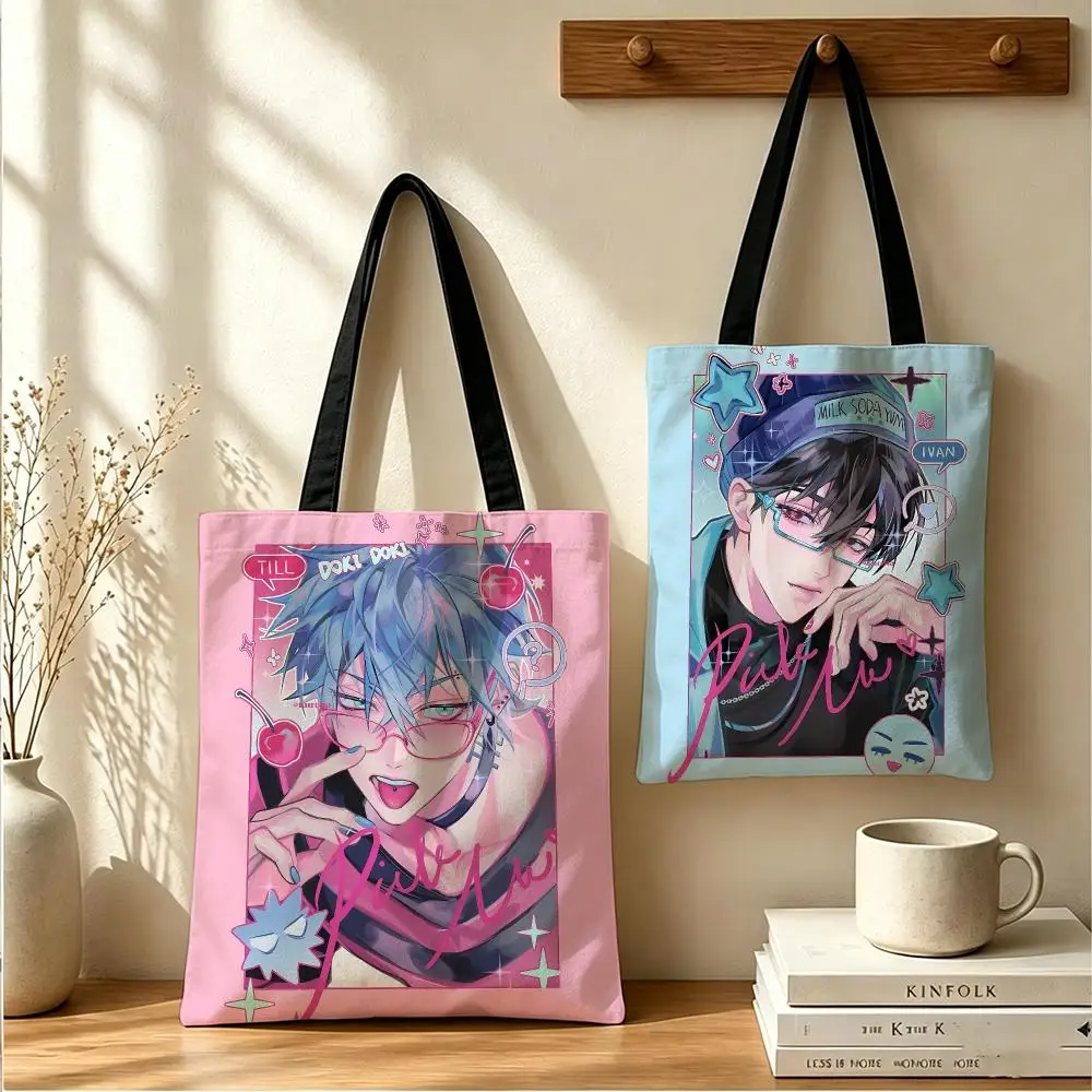 A-ALIEN STAGE Anime Storage Bags Women's Canvas Tote Bag Large Capacity Reusable Shoulder Handbag For Shopping