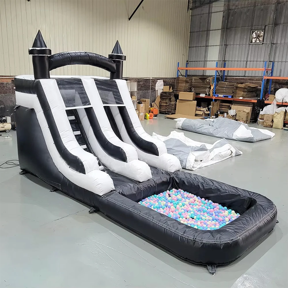 

Custom Black White Inflatable Water Slide Outdoor Inflatable Swimming Pool Slide Double Lanes