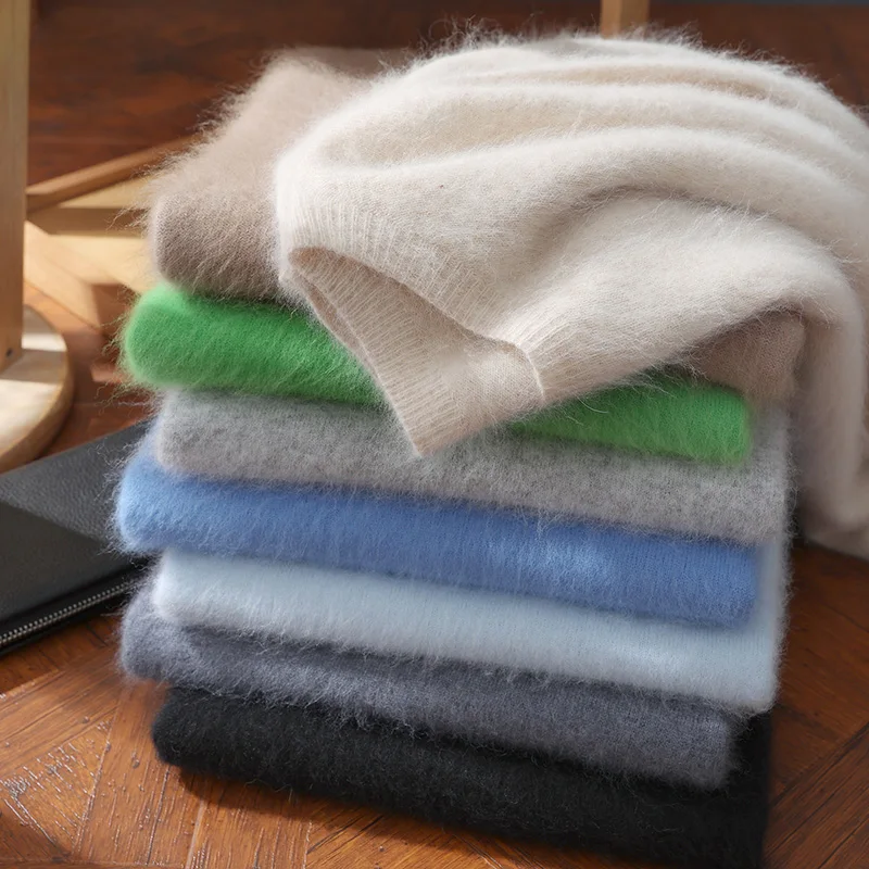 Sweater Rajut Pria Lengan Pendek Kerah Bulat Bahan Wol Mink Musim Gugur Musim Dingin, Model Longgar, Lengan Lima Perempat, Bahan Kasmir
