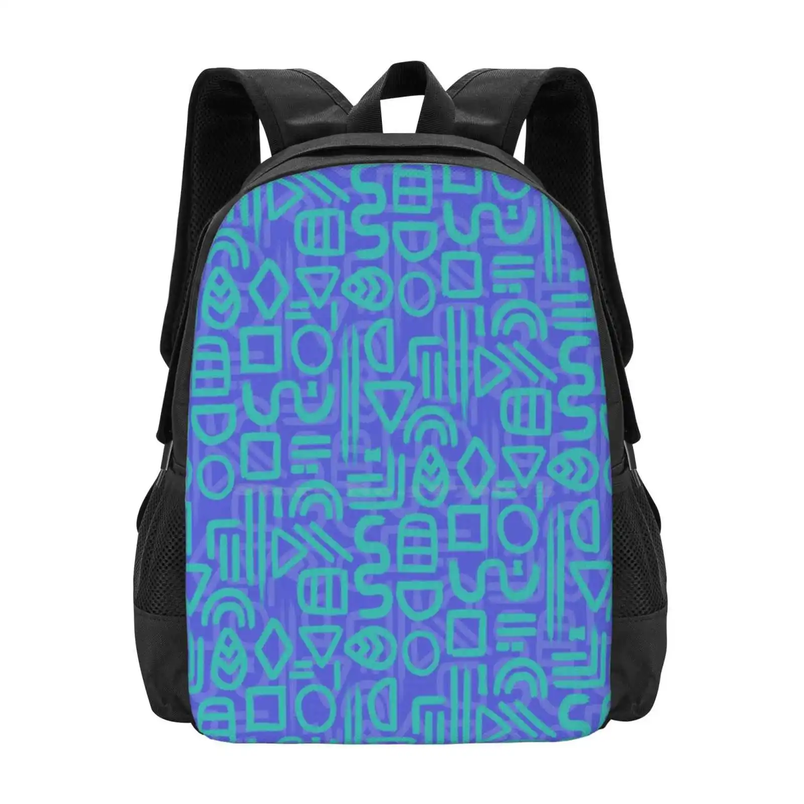 Shapes And Glyphs - Bold Brushstroke Abstract In Blue And Aqua Hot Sale Schoolbag Backpack Fashion Bags Abstract Blue Aqua