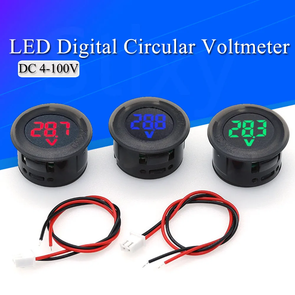 DC 4-100V LED Digital Display Circular Two-wire Voltmeter DC Digital Voltmeter Head Display Reverse Connection Protection