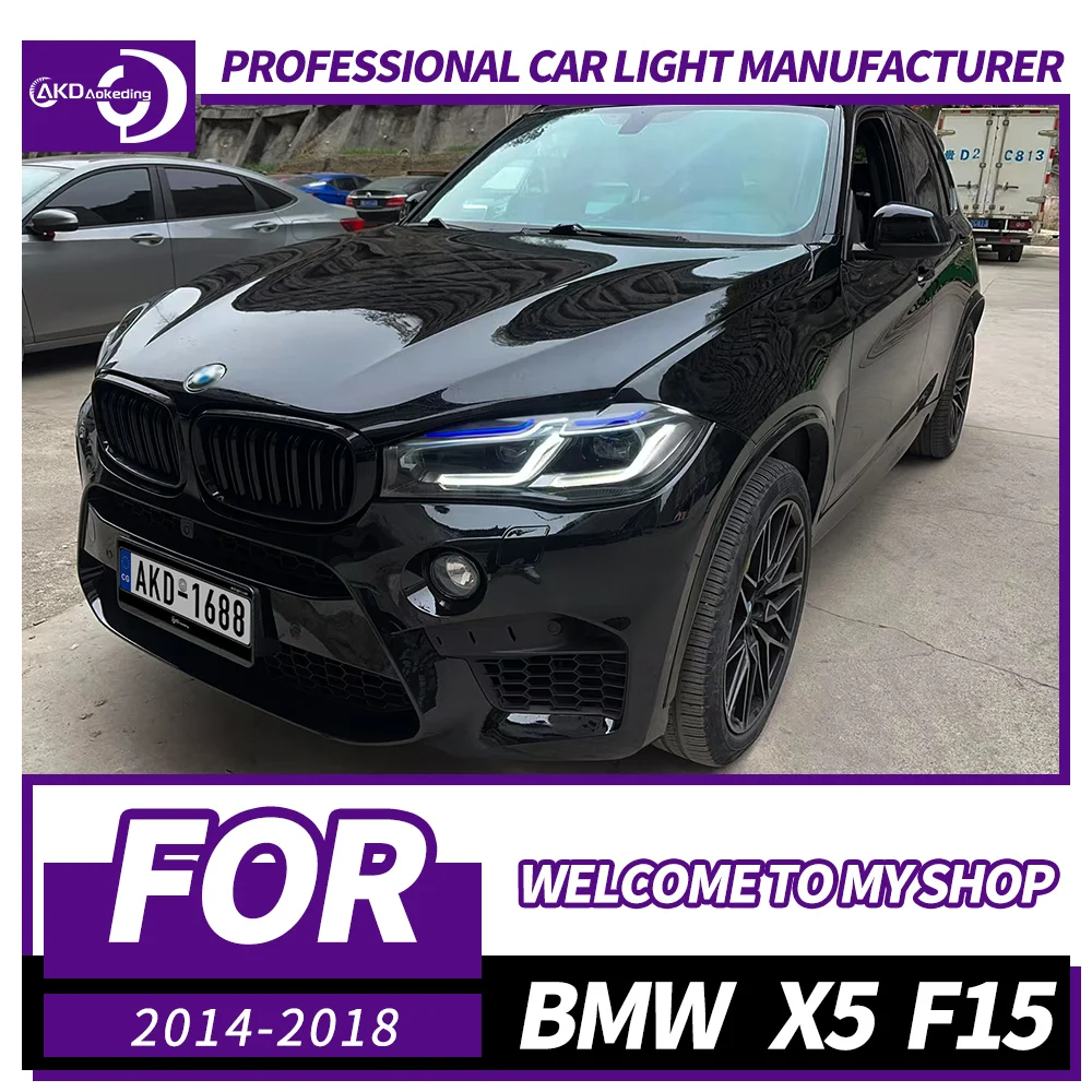 

Фара AKD для BMW X5 F15, светодиодная фара 2014-2018, фары F15 DRL, указатель поворота, дальний свет, проектор «ангельский глаз»