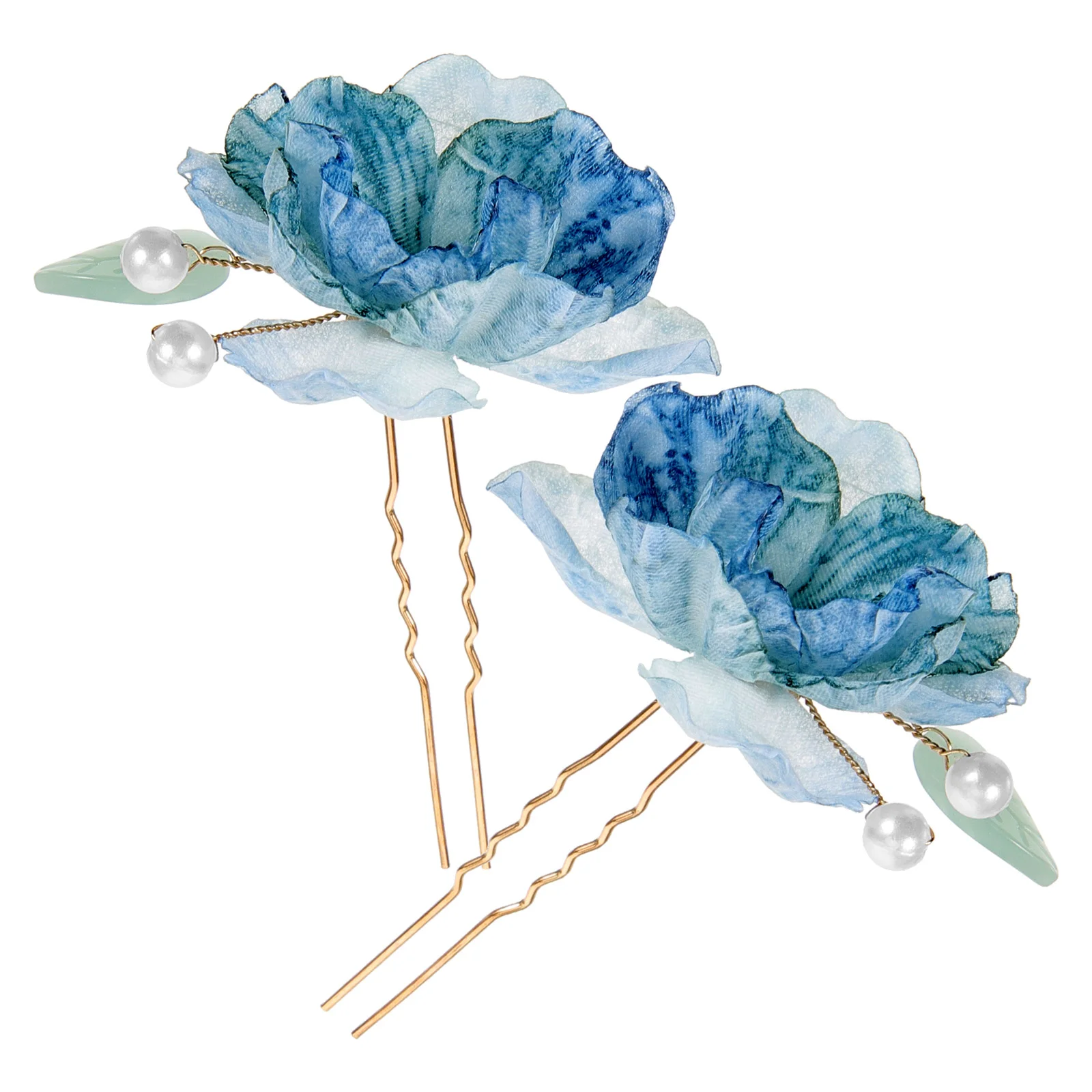 

2 Pcs Hair Accessories Blue Flower Fork Bride Seaside Tiara Pearl Clips Floral Headpiece 9x5cm Fabric Pins