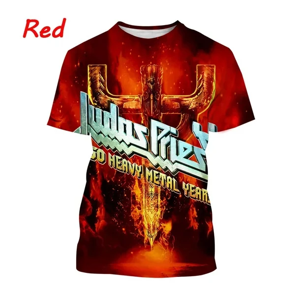 Camiseta de Metal con estampado 3D de Judas Priest para hombre, ropa de calle Vintage de manga corta, Hip Hop, cuello redondo, moda Unisex