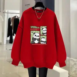 Autumn Women Clothing Fashion Y2K Cartoon Printed Sweatshirts O-neck Loose Casual Top Pullovers Vintage Simplicity Cozy Hoodies