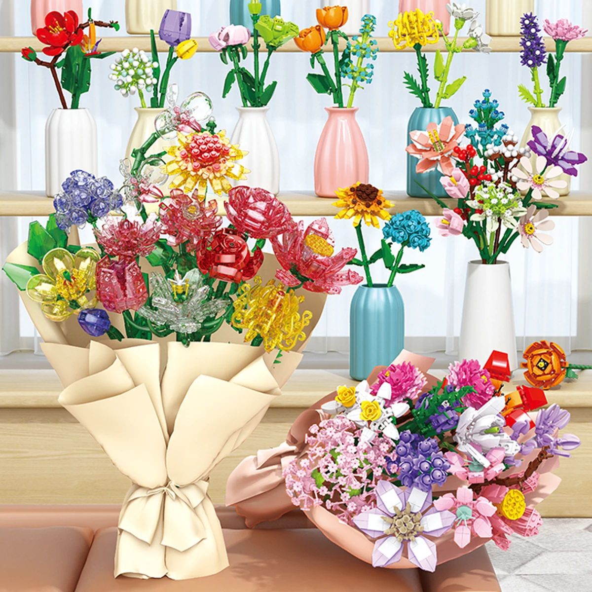 Eternal Block Flower Assembly Bouquet Desktop Decoration Block Flower Children\'s Puzzle Assembly Toy Bouquet