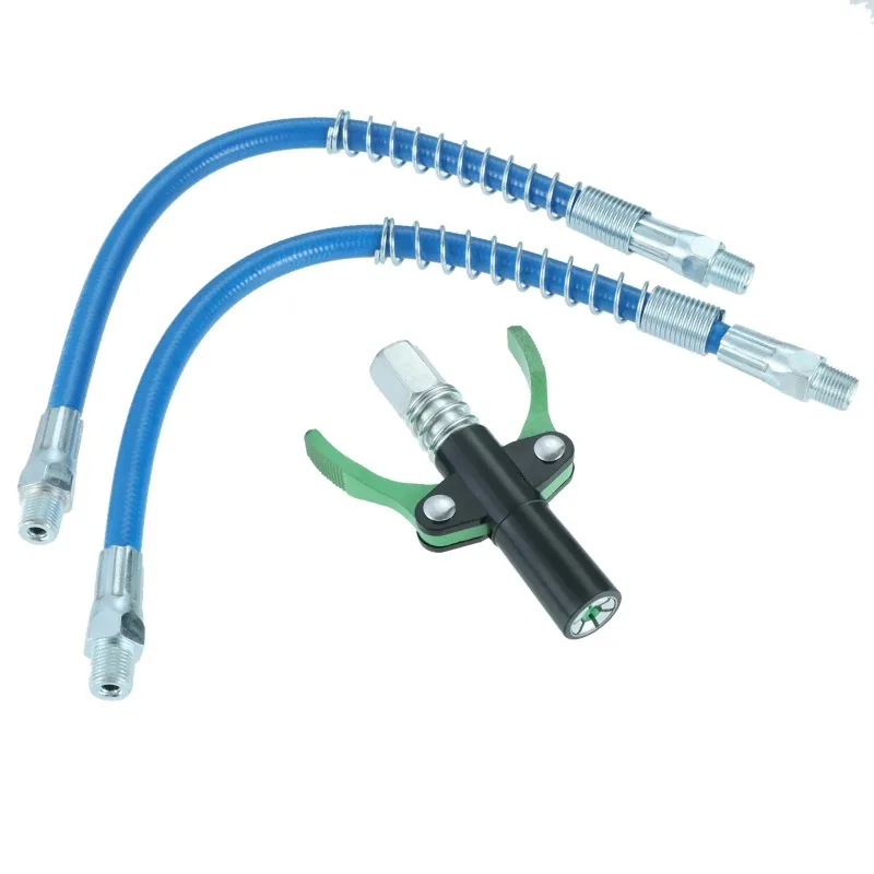 10000 PSI Grease Gun Coupler with 2pcs 30cm Spring Flex Hose 1/8