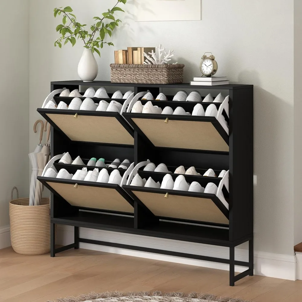 

Shoe Cabinet, Shoe Storage Cabinet with 4 Flax Flip Drawers and Mental Legs,Shoe Rack Free Standing Shoe Organizer for Entryway,
