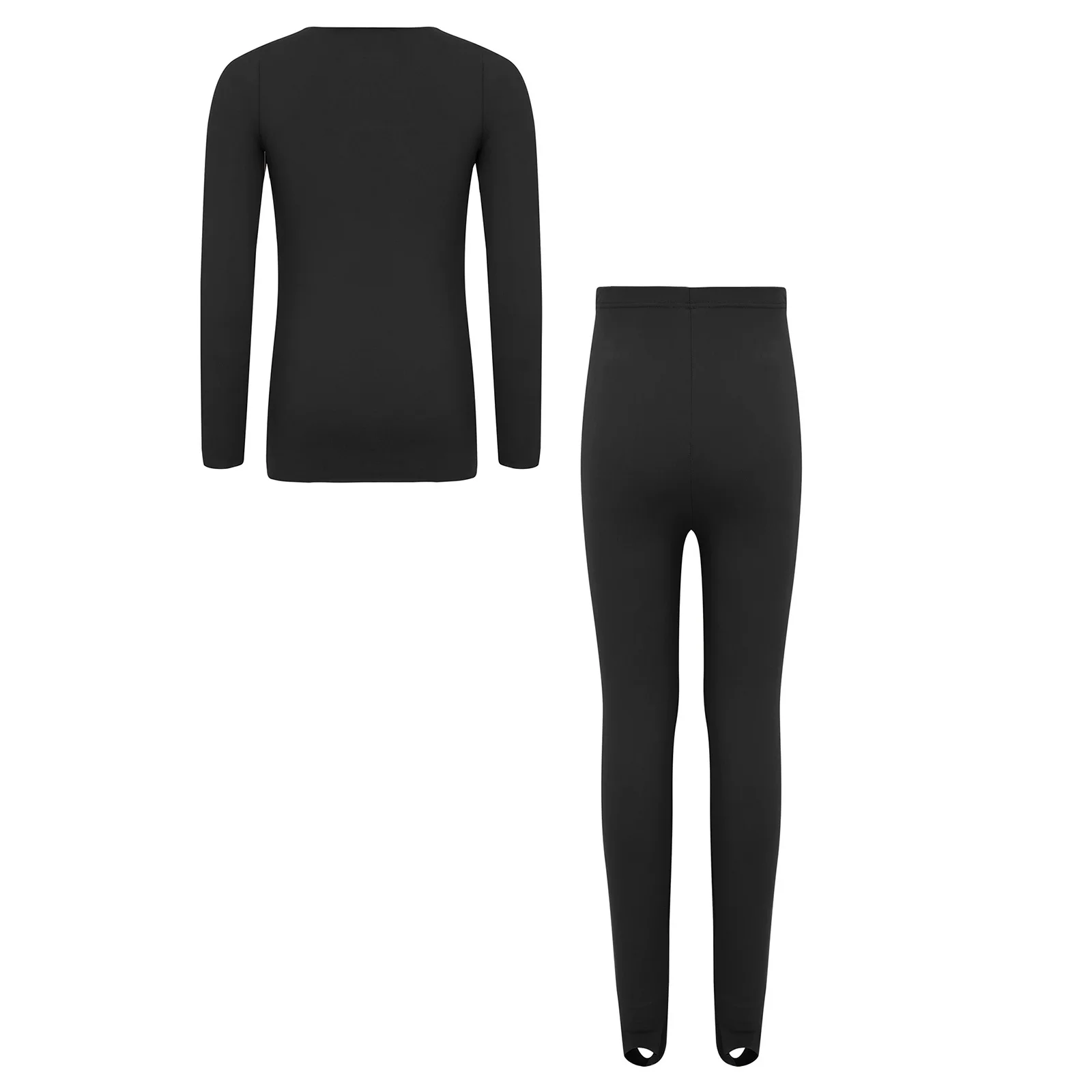 Kids Girls Seamless Thermal Underwear Set Long Sleeve Pullover Top with Regular/Stirrup Leggings for Gymnastics Dance Practice